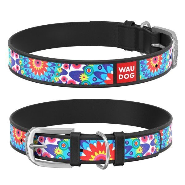 Ошейник WAUDOG Design с рисунком Цветы 1,2х21-29 см черный