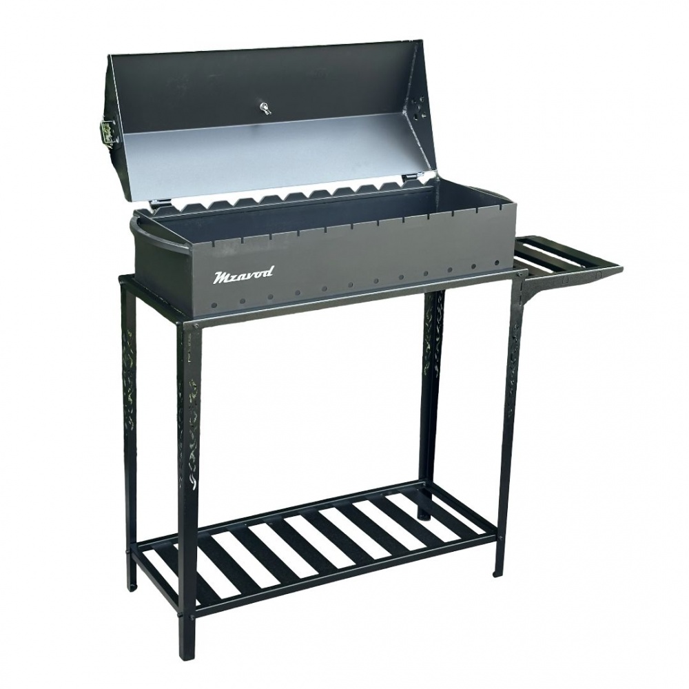 Мангал-барбекю Metalzavod с термометром и разборной дровницей на 12 шампуров 4 мм