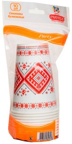 Стакан бумажный Eventa Украинская коллекция 300 мл в ассортименте 10 шт.