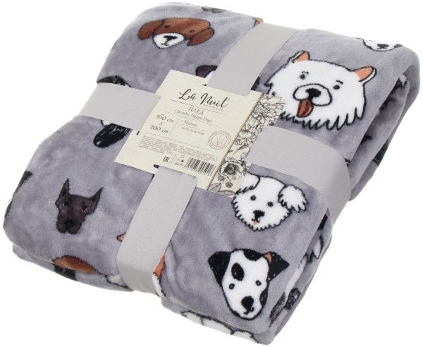 Плед Flannel Happy Dogs 160x200 см сірий La Nuit 