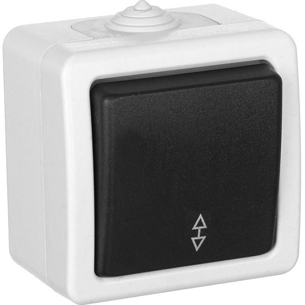 Перемикач вологозахищений одноклавішний Титан без підсвітки 10 А 220В білий із чорним 88621
