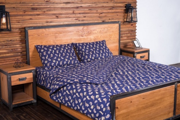 Комплект постельного белья Султан евро темно-синий Rigel 