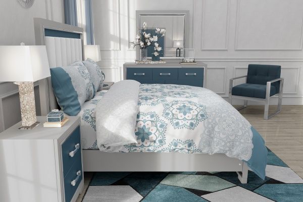 Комплект постільної білизни Калейдоскоп 01 євро біло-блакитний Rigel 