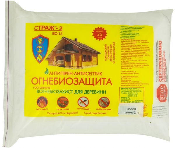 Вогнебіозахист STRAZH Страж-2 БС-13 суха суміш відро 3 кг