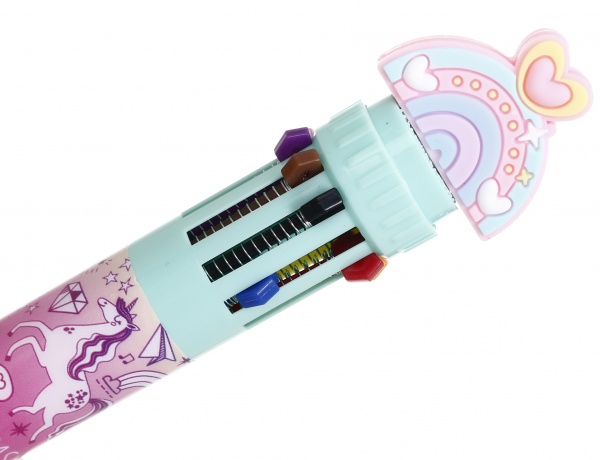 Ручка шариковая на 10 цветов единорог 