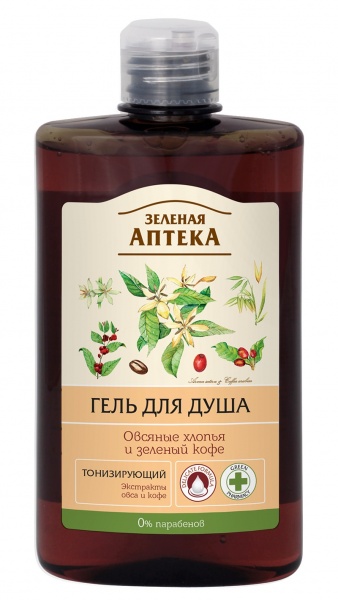 Гель для душу Зеленая аптека Вівсяні пластівці та зелена кава 400 мл