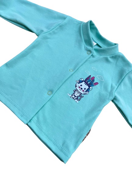 Кофтинка дитяча унісекс Bambinelli р.62 бірюзовий із принтом Кф301-5 