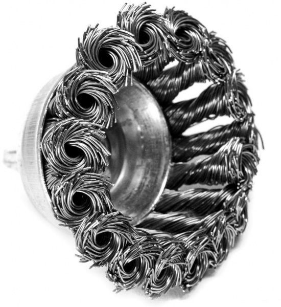 Щітка чашкова 75мм, плетений дріт хвост.6мм d 0,5 об/хв 4500 стальний дріт S&R 136735075