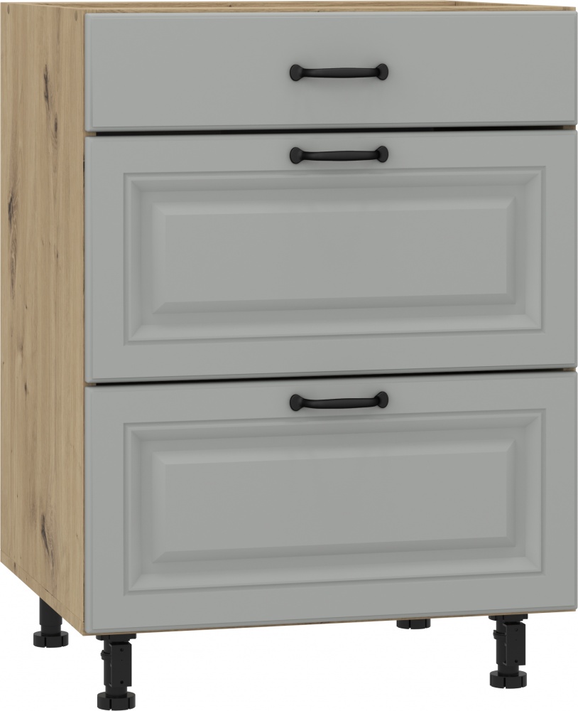 Тумба нижня з ящиками Q-25 Ня-3 60/82/52 (1+2) МС Глорія_ASHEN /фасад МДФ №33 попелястий матовий/дуб артізан Грейд