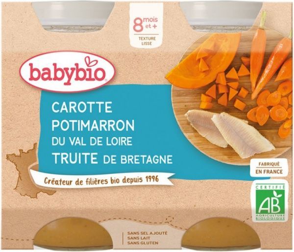 Пюре Babybio органическое из моркови и китайского тыквы и форели 200 г 51056 