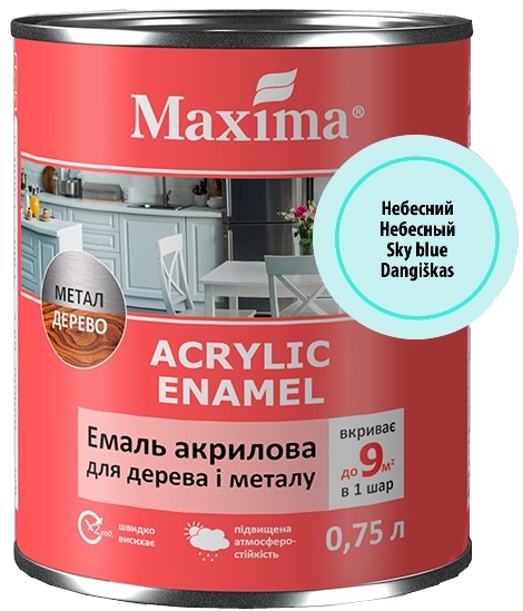 Акваэмаль Maxima акриловая для дерева и металла небесный шелковистый мат 0,75л