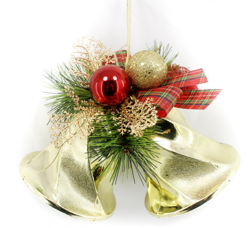 Декорація новорічна дзвоники з хвоєю, кулями, бантом 25*20см W01-1308/52