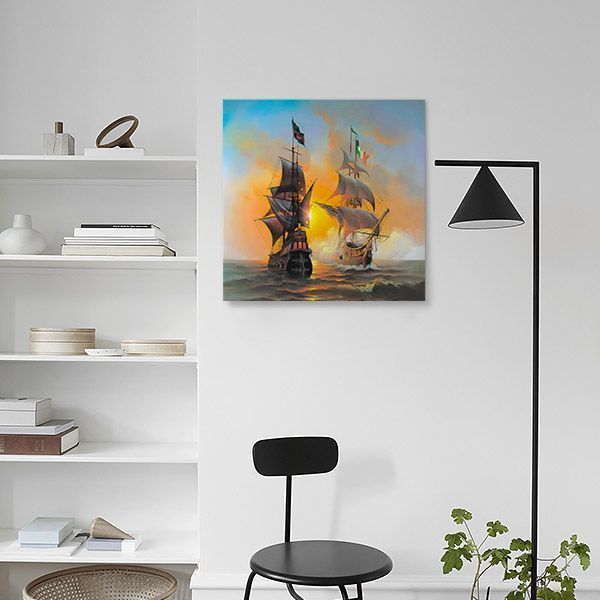 Репродукция Морская баталия двух кораблей 48x48 см i_48_00031 
