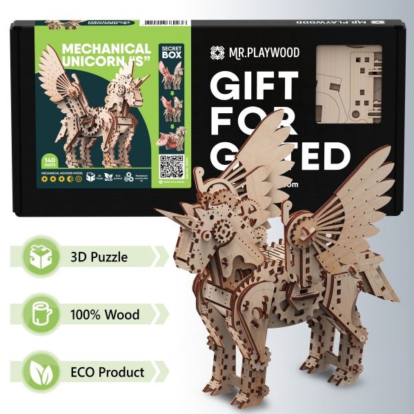 Деревянный 3D-конструктор Mr.Playwood Механический Единорог S 10604