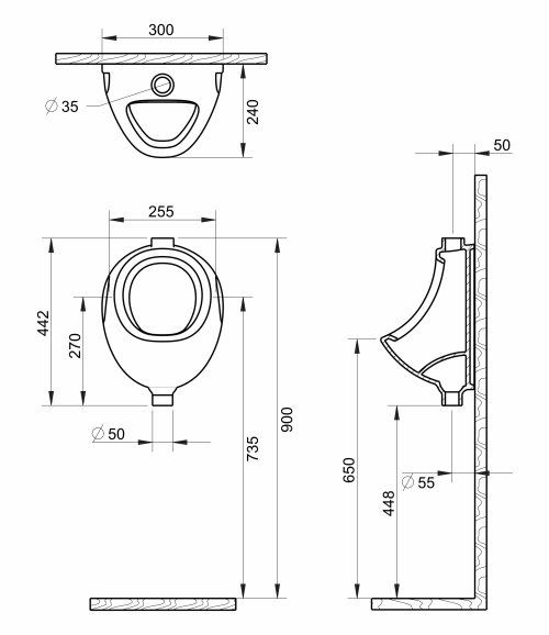 Писсуар RJ подвесной 30х44х24 см