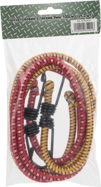 Шнур с крюками 1 м 2 шт 9 мм 1 м красно-желтый
