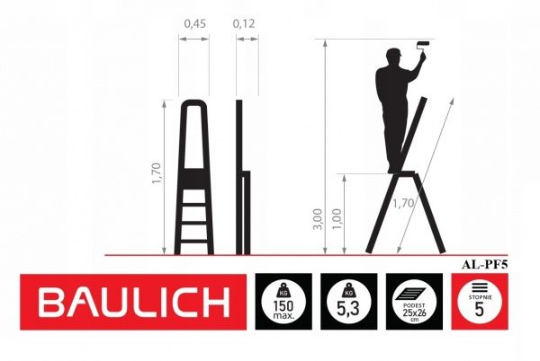Лестница-стремянка Baulich AL-PF5 с перилами 