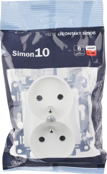 Розетка двойная с заземлением Simon 10 со шторками белый CGZ2M.01/11