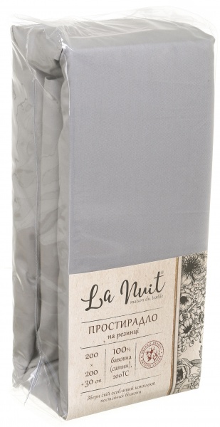 Простирадло на резинці 200x200+30 см світло-сірий La Nuit 