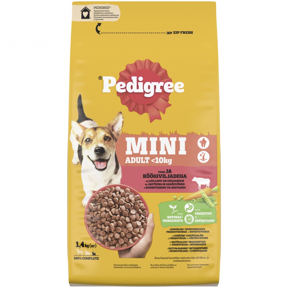 Корм сухий Pedigree Mini Adult з яловичиною та овочами 1,4 кг