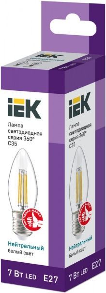 Лампа світлодіодна IEK FIL C35 7 Вт E27 4000 К 220 В прозора 