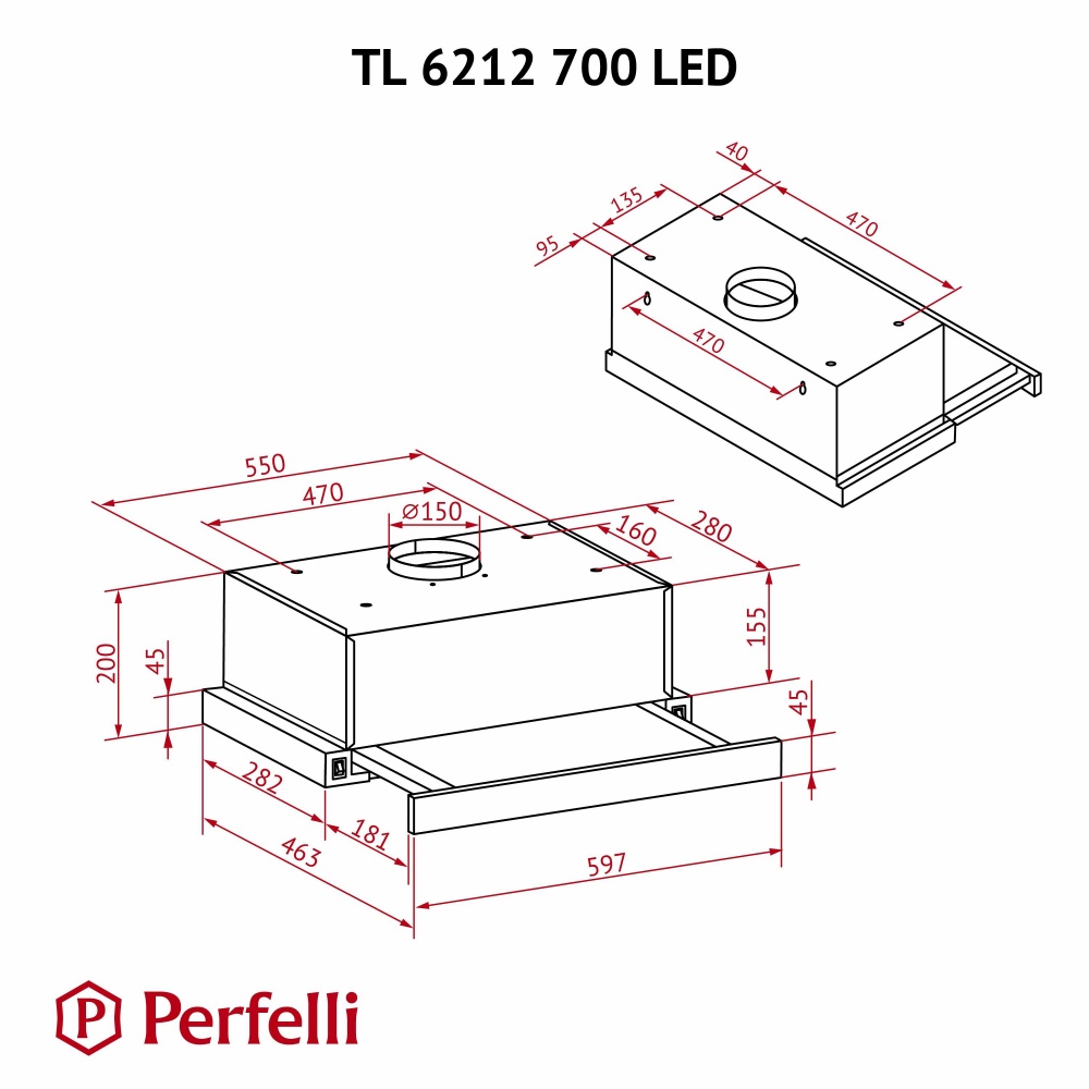 Вытяжка Perfelli TL 6212 Full BL 700 LED телескопическая