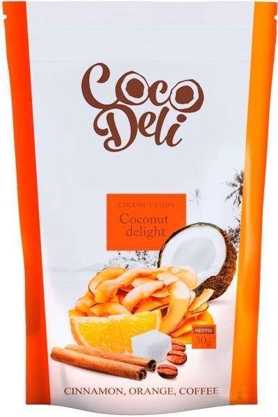 Чипси Coco Deli кокосові зі смаком апельсина, кориці і кави 30 г 