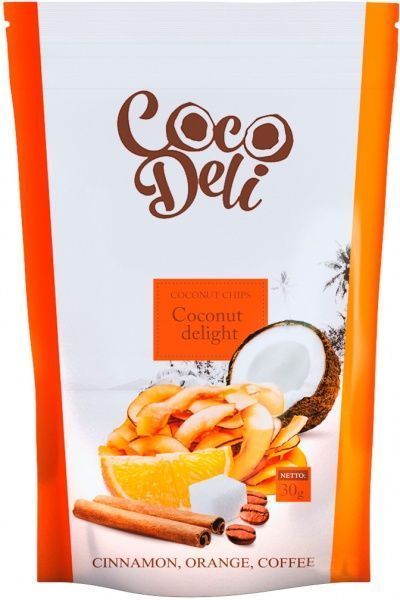 Чипсы Coco Deli кокосовые со вкусом апельсина, корицы и кофе 30 г 