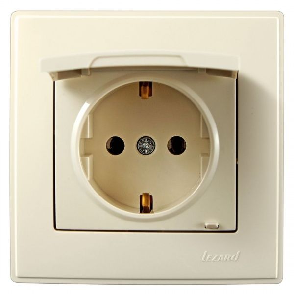 Розетка із заземленням Lezard Lesya без шторок з кришкою кремовий 705-0303-123В