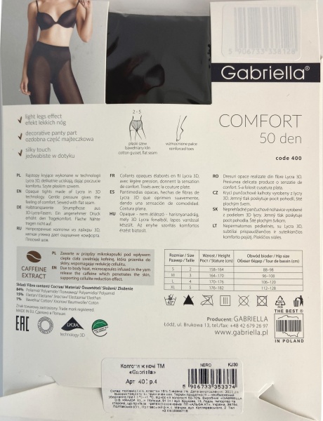 Колготки женские Gabriella 400 COMFORT 50 DEN Lycra 3D р. 4 nero