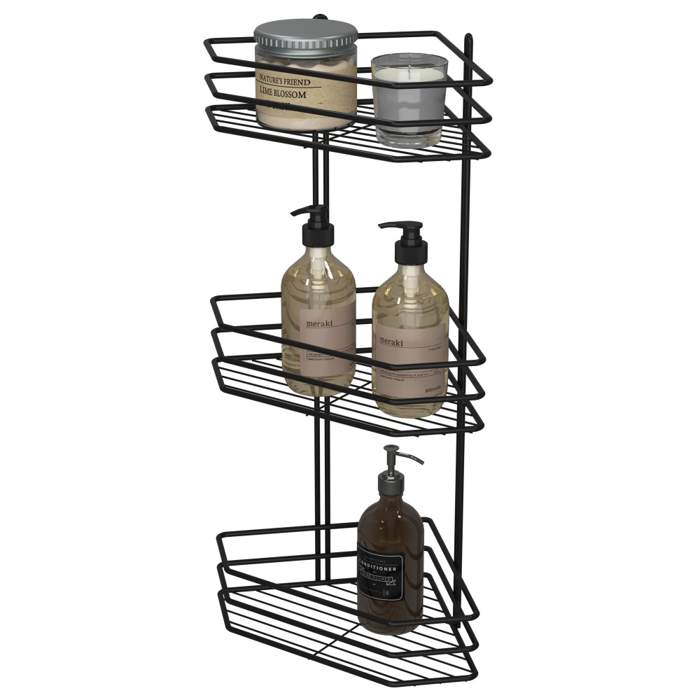 Полка для ванной Метал-Стиль угловая 25 см 3-ярусная черная ПВ-25333