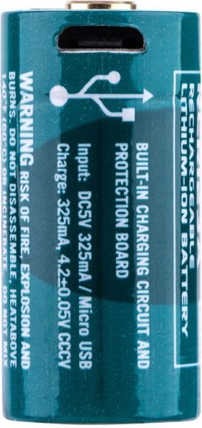 Батарея аккумуляторная Olight RCR123 (16340) с зарядным гнездом micro-USB зеленый