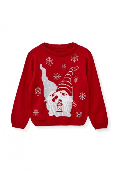 Джемпер детский унисекс ART KNIT Гном р.110-116 красный с рисунком 