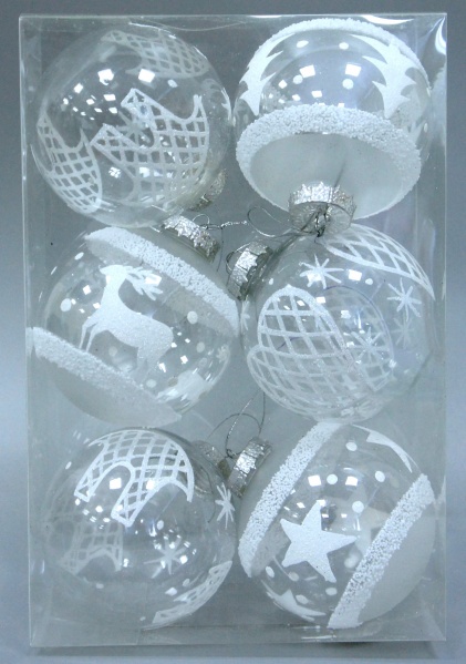 Набір ялинкових куль Зимовий вітраж прозоро-білий d80 мм 6 шт./уп. 