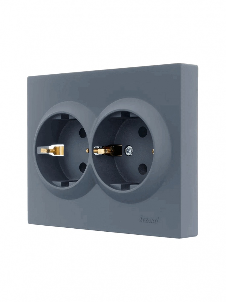 Розетка подвійна побутова із заземленням Lezard Vesna IP20 шефілд грей 742-3400-127B