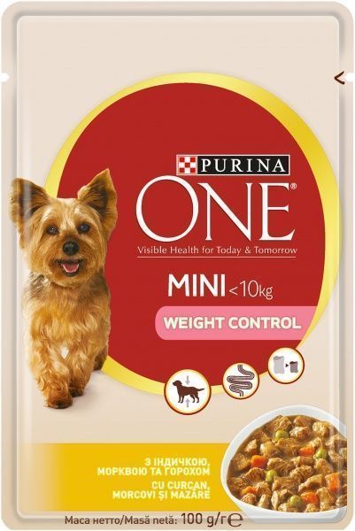 Консерва Purina One Mini Weight Control c индейкой, морковью и горохом в подливе 100 г