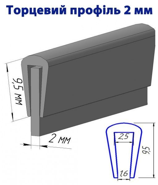 Профіль торцевий П-подібний 2 мм 2 м сірий