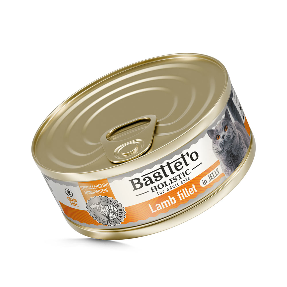 Корм вологий для котів Basttet`o Holistic, шматочки філе ягня в желе 85 г