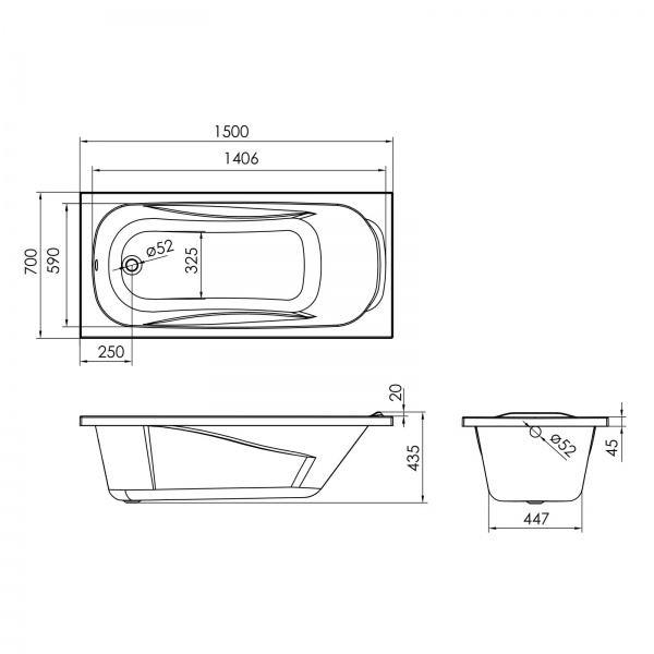 Ванна акрилова Imprese Safir 150 150х70 см 