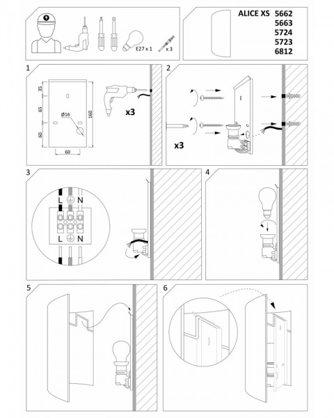 Бра Nowodvorski Alice 1x60 Вт E27 серый 6812 