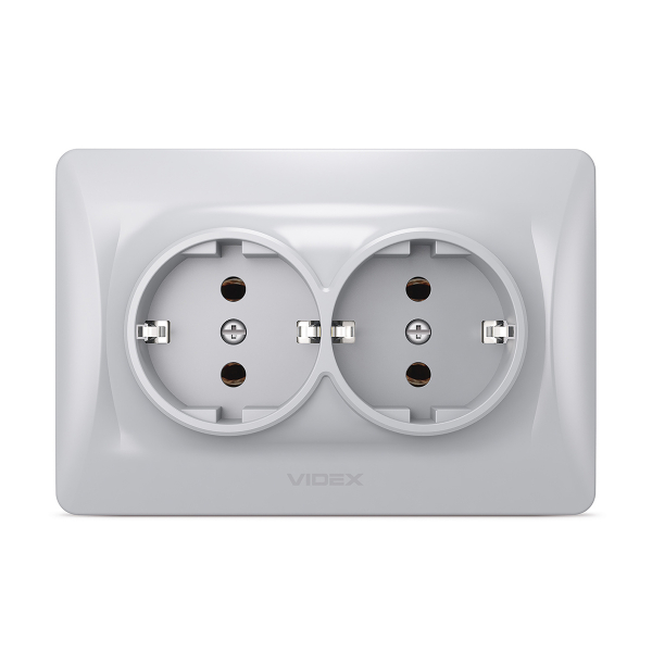 Розетка подвійна із заземленням Videx Binera IP20 срібний шовк VF-BNSK2G-SS