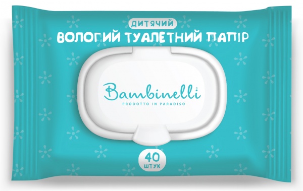 Влажная туалетная бумага Bambinelli детская с клапаном 40 шт.