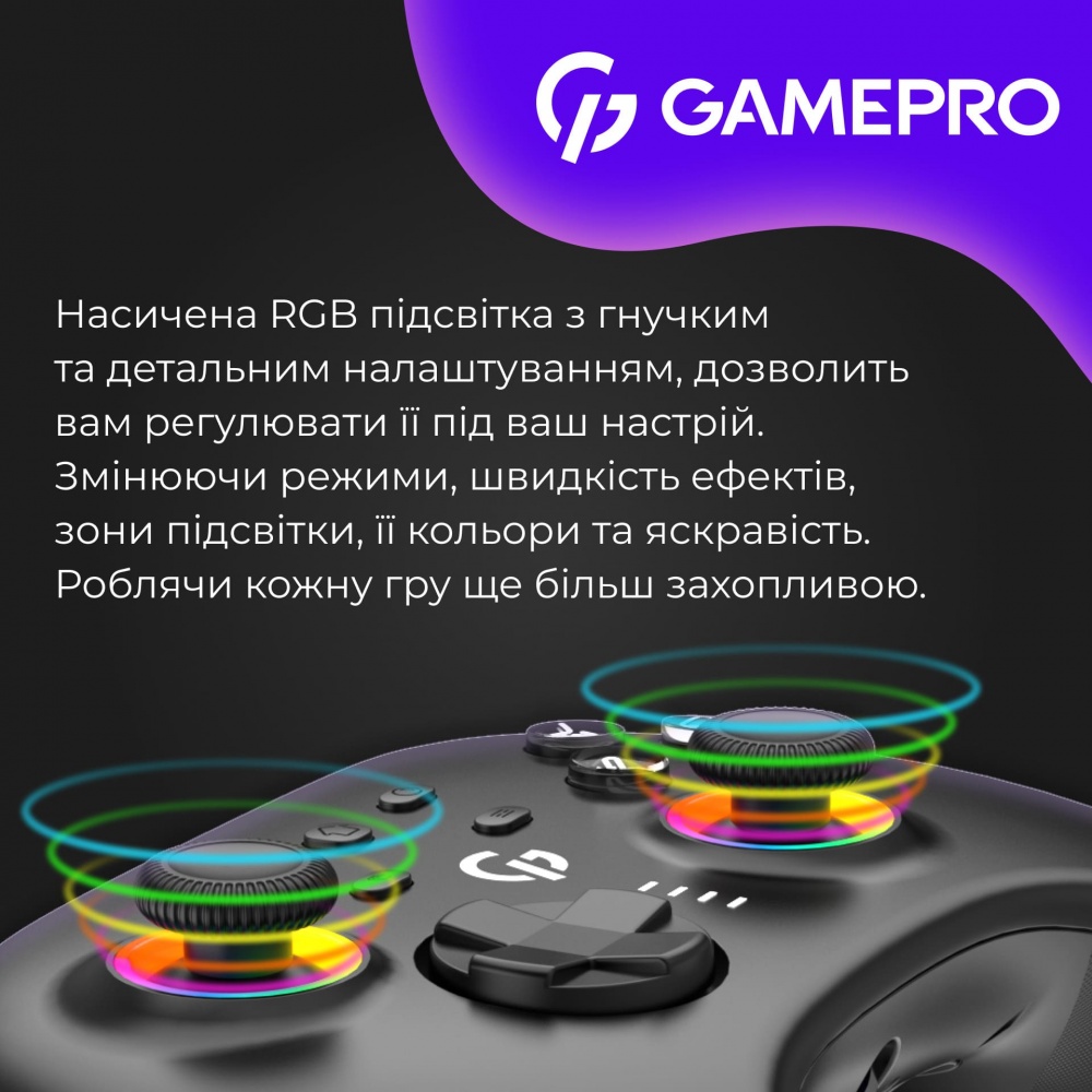 Геймпад бездротовий GamePro GPX13B 2.4G/BT 5.1/USB (Switch/PC/iOS/Android) RGB Black black