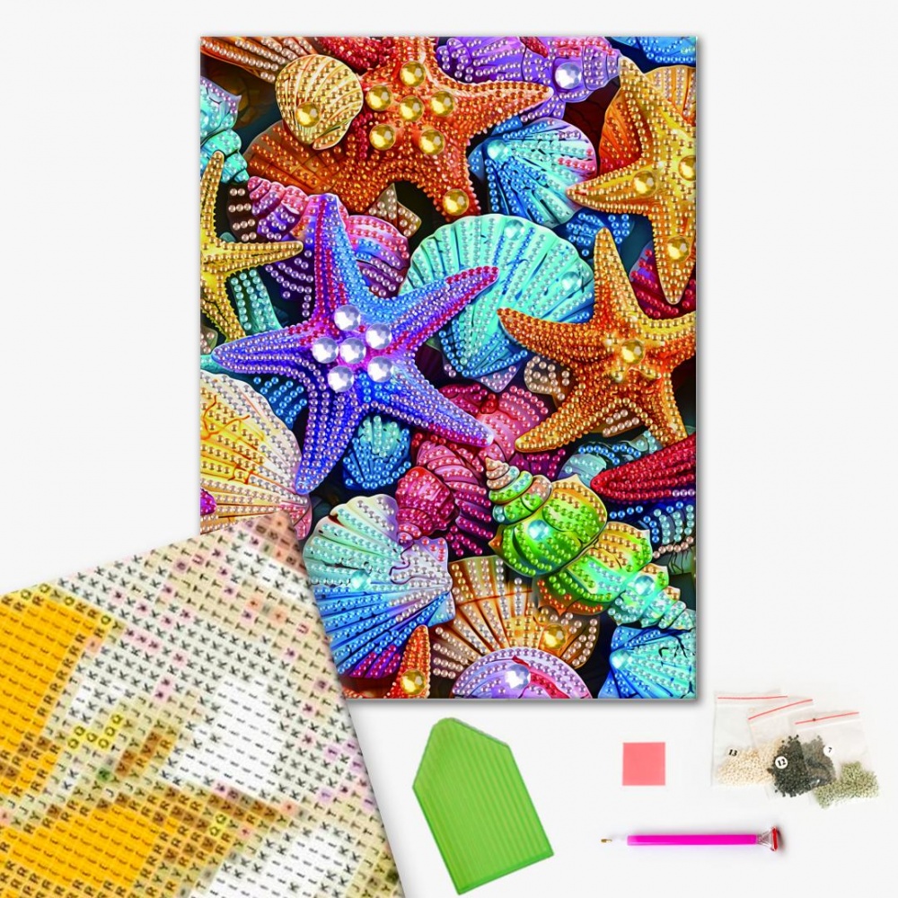 Алмазная мозаика Цветные морские звезды 25х25 см Brushme