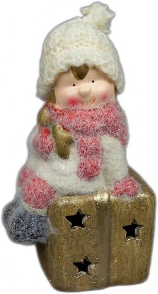 Декоративная новогодняя фигура светодиодная (LED) Девочка с подарком 15,5 см 