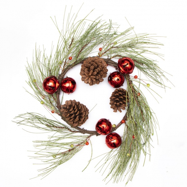 Вінок різдвяний Девілон в інеї з шишками та кулями d300 мм 