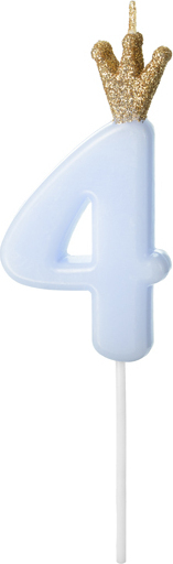Свеча для торта Partydeco цифра 4 пастель голубая 9,5 см (SCU6-4-001J)
