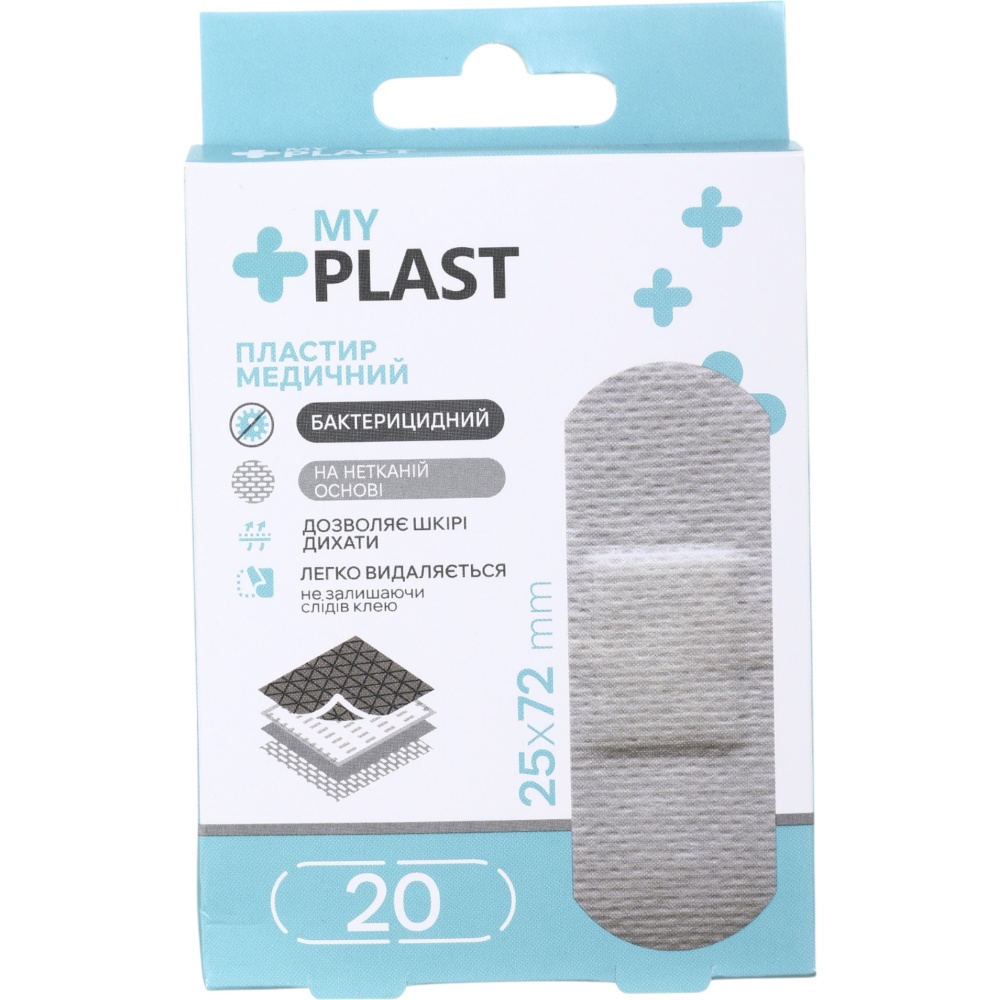 Пластир медичний My Plast бактерицидний 25 мм х 72 мм стерильні 20 шт.