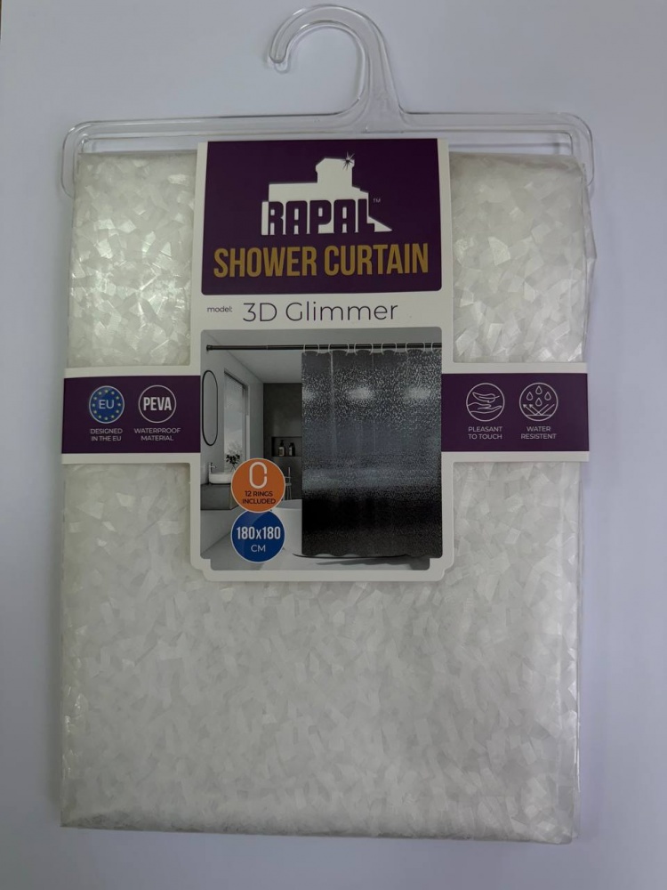 Шторка для ванны Rapal 3D Glimmer, 180х180 см