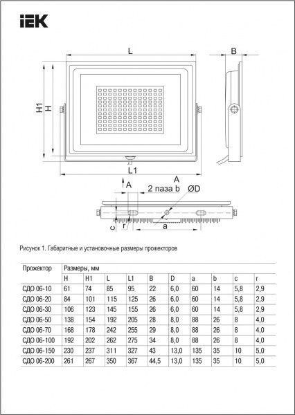 Прожектор IEK СДО 06-30 LED 30 Вт IP65 черный 